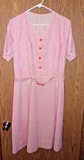 Vtg Handmade House Dress 50's 60's Womens Size Cotton Coral Pink Stripes