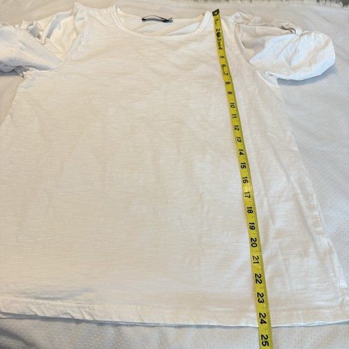 Doe & Rae White Shirt Top w/ Puff Sleeve Women’s Size Medium Slub Cotton - Imagen 8 de 11