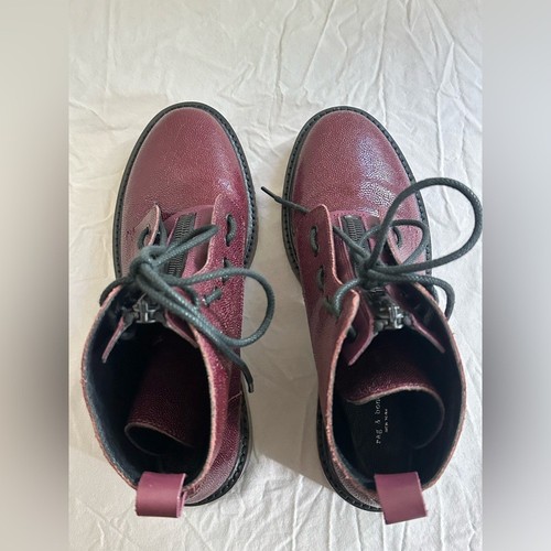Stivali da combattimento Rag & Bone in pelle bordeaux con ciottoli - taglia 39 (US 8,5-9) - Foto 8 di 11