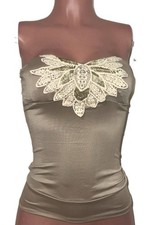 Y2K Wet Seal Shiny Beaded Crochet Butterfly Patch Glam Padded Tube Top S NWTS