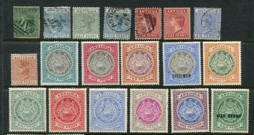 ANTIGUA QV a KGV M&U lotto (2 esemplari) 38 francobolli