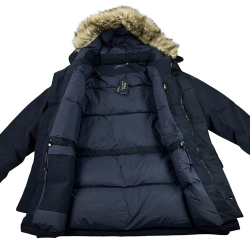 Polo Ralph Lauren Down Parka Coat Mens Size L Faux Fur-Trim Navy NWT $598 - Picture 9 of 12
