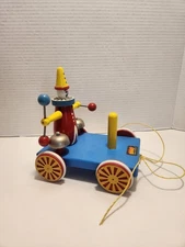 Vintage BRIO  "Pingle Pelle" Clown wooden pull toy. made in Sweden