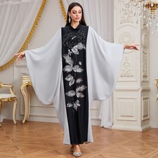 Ramadan Abaya Women Kaftan Muslim Embroidery Batwing Sleeve Long Dress Ramadan