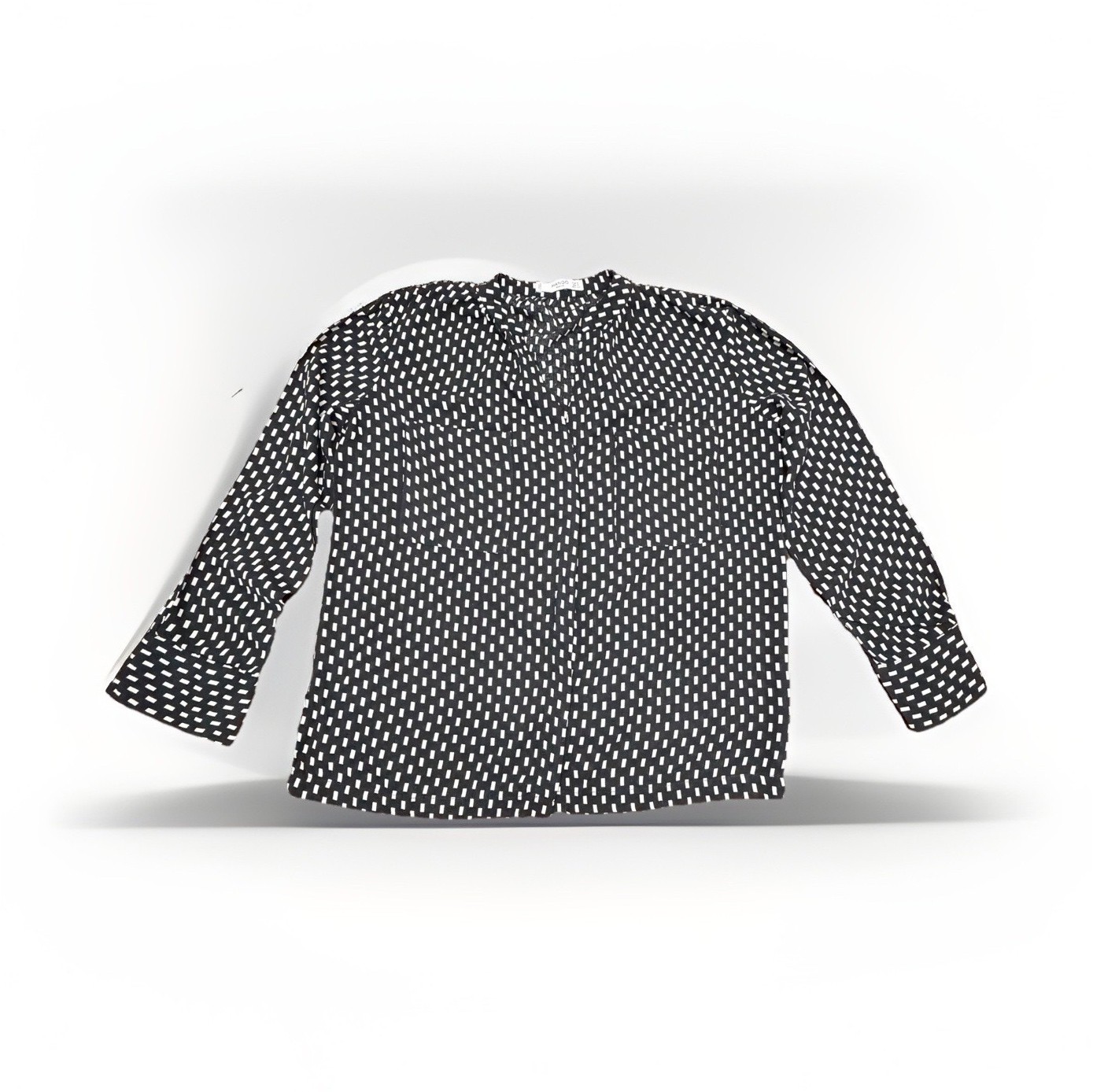 MANGO Geometric Black White Split Neck Button Lon… - image 1