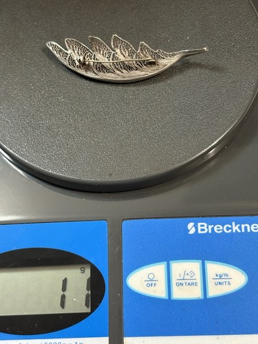 Vintage Sterling Silber Brosche filigran Blatt Jugendstil 925 Anstecknadel Feder - Bild 5 von 15