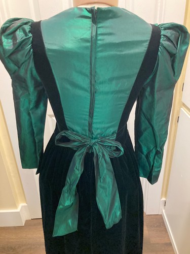 Vtg Dress GUNNE Sax Jessica McClintock Emerald Green Satin Ruffle Dress Size 5 - Picture 5 of 14