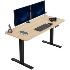 VIVO Electric 60” x 24” Stand Up Desk | Light Wood Table Top, Black Frame