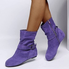 Womens Ladies Flat Ankle Zip School Work Low Heel Slough Winter Boots Plus Size