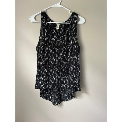 #ad Forever 21 Black White Abstract Print Sleeveless Tank Top High Low Hem M Boho $16.00