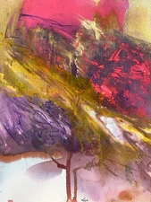 Abstract Mixed Media Ink Watercolor Painting on 9 X 12” Paper Contemporary