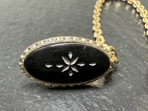 VINTAGE ANSON GOLD TONE WITH BLACK OVAL ACCENTS SWEATER / DRESS/ SCARF CLIP I888 - Picture 3 of 11