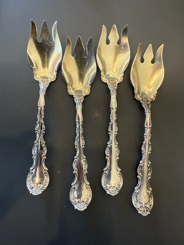 4 Gorham Strasbourg Sterling Silver Small GW  Ice Cream Fork Spoons 5",  LAG