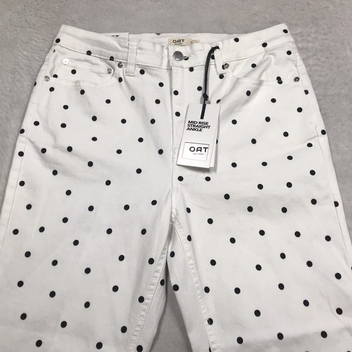 NUEVO CON ETIQUETAS OAT Jean Mujer 32x28 (etiqueta 12/31) Estampado Punto Blanco Tiro Medio Tobillo Recto - Imagen 1 de 17