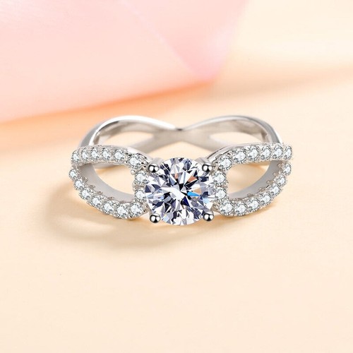 925 Sterling Silver 1 Ct VVS1/D Moissanite Infiniy Wedding Promise Ring for Her - Bild 12 von 12