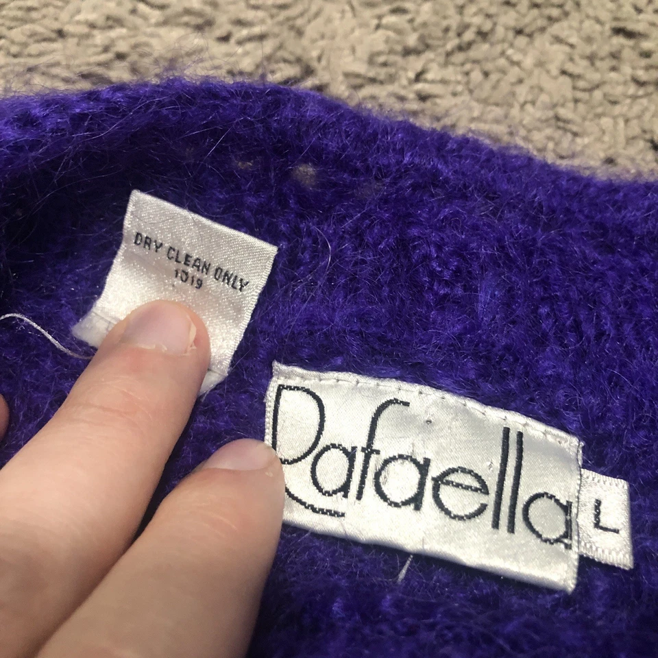 Vintage Rafaella Mohair Wool Sweater Women’s Size L Purple Fuzzy Cottage Core - Image 4 of 4