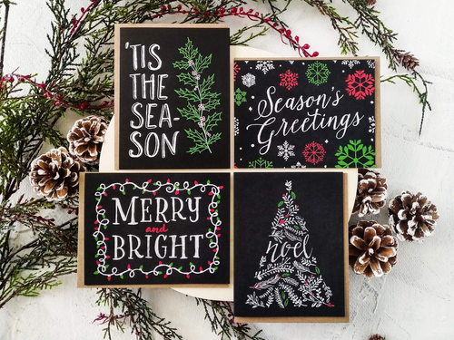 Tarjetas de Navidad en caja con sobres - Juego de 8 acogedoras tarjetas de Navidad de tiza con... - Imagen 3 de 8