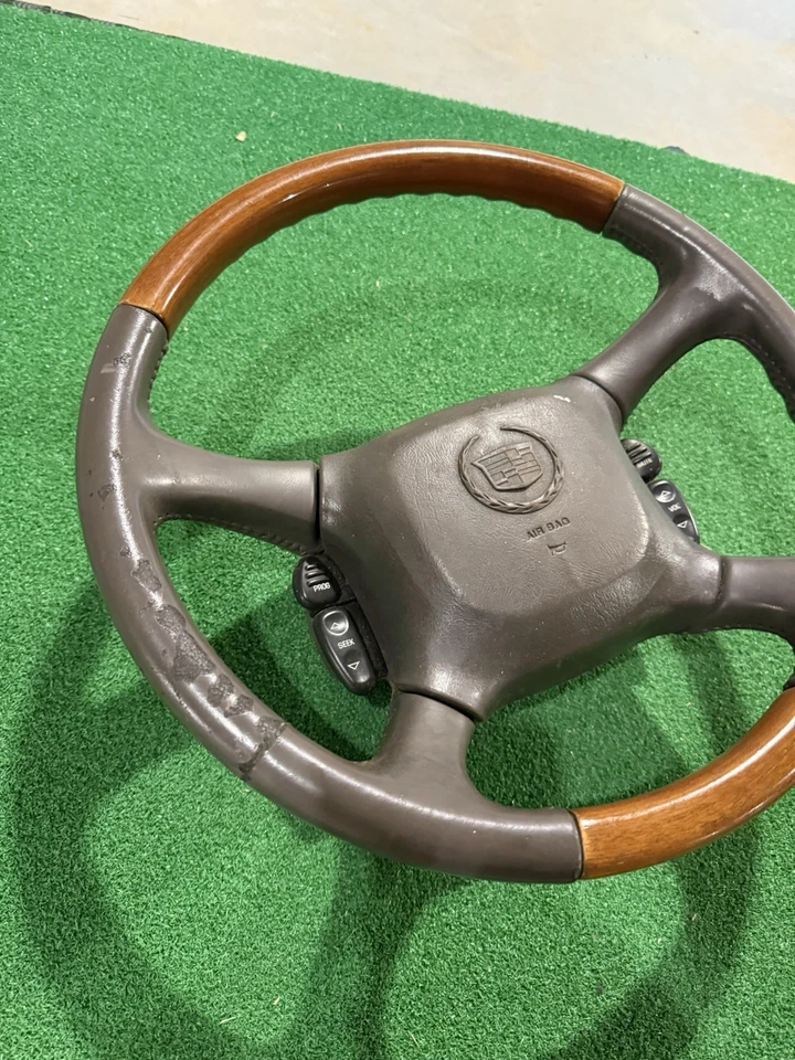 Chevrolet GMC Cadillac VD 1998-2002 cuero neutro madera grano volante Foto 3 de 4