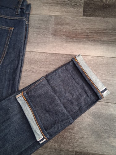 Uniqlo +J Selvedge Dark Denim Blue Jeans Straight Mens Size 34x34 - Picture 10 of 14