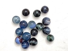 Lot Of 16 Marble Blue Navy Green White Swirl Glass Round - SEE PICS/READ