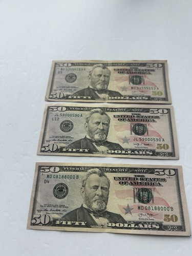 *FANCY TRINARY * $50 DOLLAR BILL SET Fifty Dollar Bills $150 Face Value - Picture 3 of 4