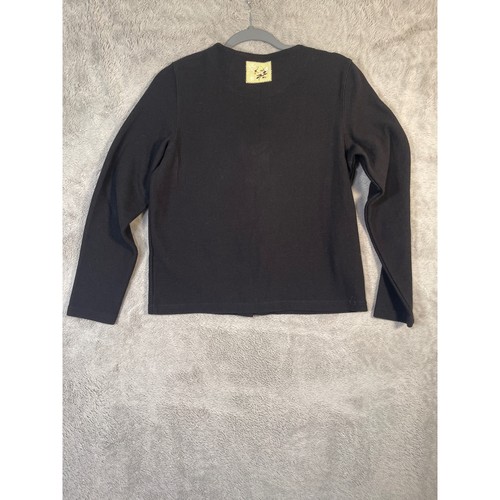 Christopher & Banks Christmas Cardigan Sweater S Black Holiday Patches - Picture 3 of 6