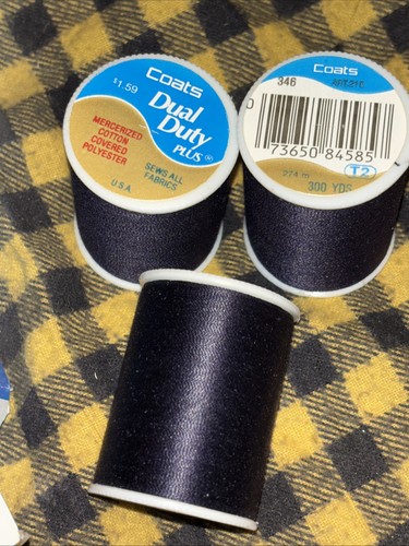 3 Lot New J&P Coats Dual Duty Thread #346 Midnight Sews All Fabrics 300 Yd Ea - Picture 1 of 4