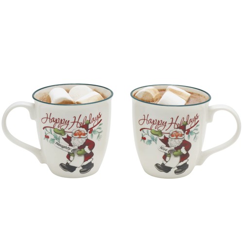 Winterberry Mug Porcelain Naughty And Nice (Set of 2), 20 oz, Assorted - - Picture 4 of 6