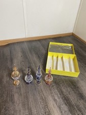 Vintage Egyptian Blown Glass Perfume Bottles with Gold Trim Lot of 4