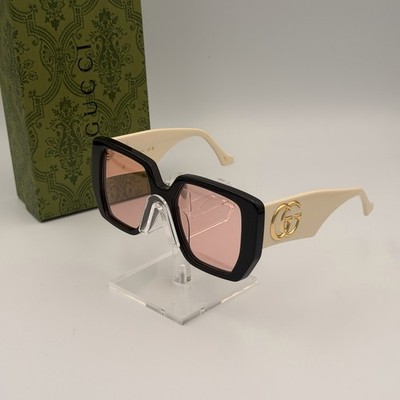 Gucci GG0956S 002 Oversized Square Sunglasses Black White Pink