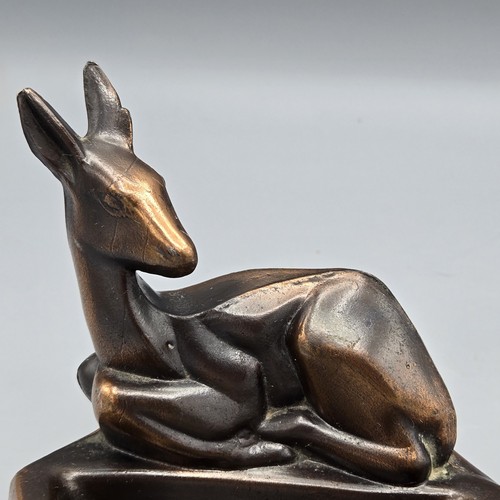Art Deco Cubist Style Deer Ashtray Trinket Dish Cast W/ Copper Toned Masculine - Picture 3 of 9