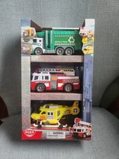 Dickie Toys - 3 vehicles - Recycle, Fire, & Helicopter - Lights & Sound *New*