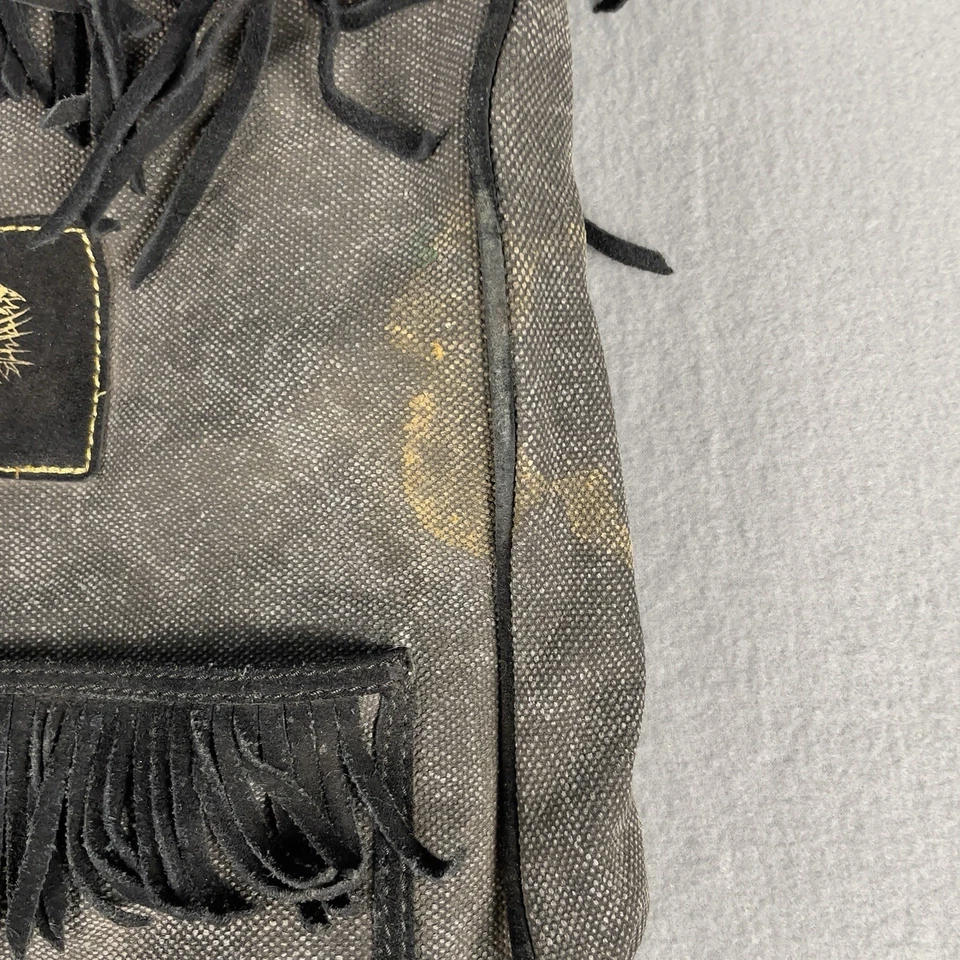 Bolso de mano Ed Hardy para mujer gris negro cuero flecos doble asa Y2K Foto 3 de 4