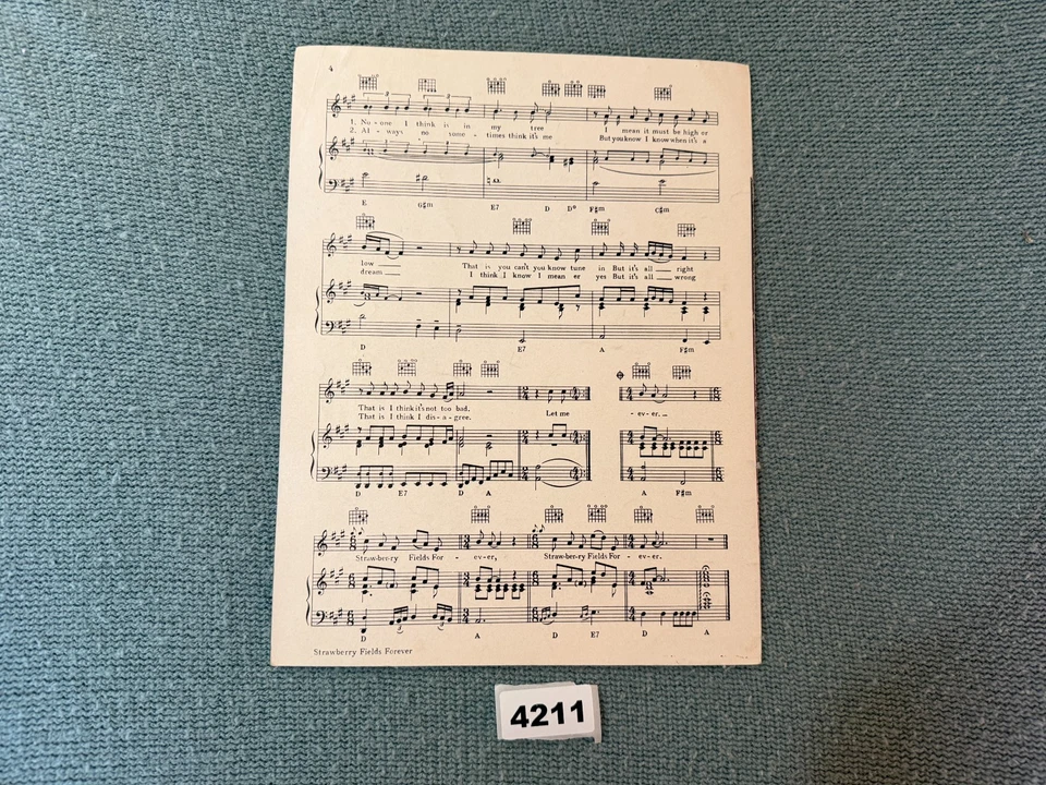 Beatles "Strawberry fields forever" 1967 Sheet music RARE CONDITION NM 4211 - Image 3 of 3