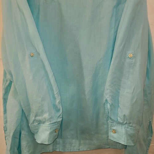 Jones New York Women Linen Roll Tab Sleeve Top Beach Plus 3X Acqua Blue Collar - Picture 9 of 15