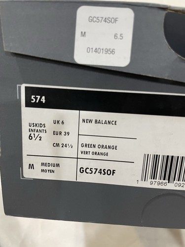 New Balance 574 Kids Sneakers, Size 6.5 M Kids, Color Green Orange - Picture 6 of 6