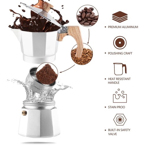 Stovetop Espresso Maker 3 Cups Moka Pot Cuban Coffee Maker Stovetop Coffee Ma... - Picture 3 of 7