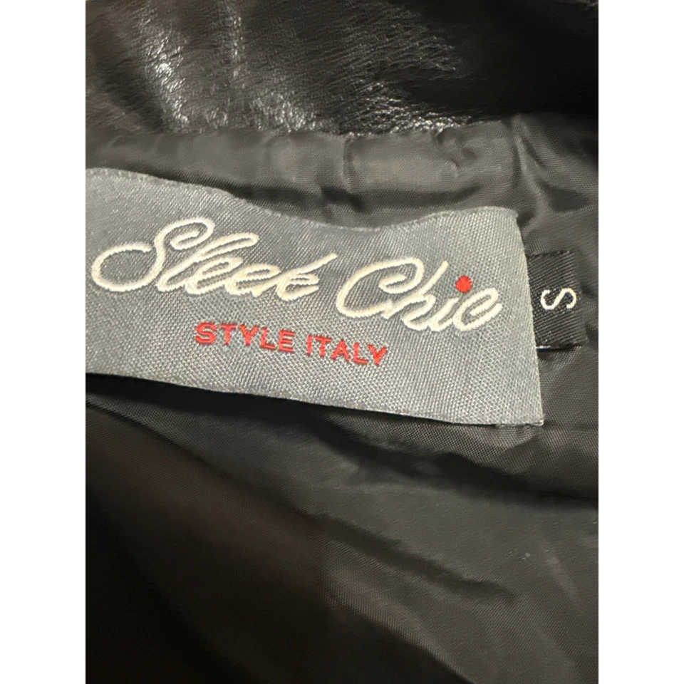 Elegante Chic Negro Imitación Cuero Vegano Asimétrico Cremallera Manga Larga Moto Chaqueta Talla S Foto 3 de 4