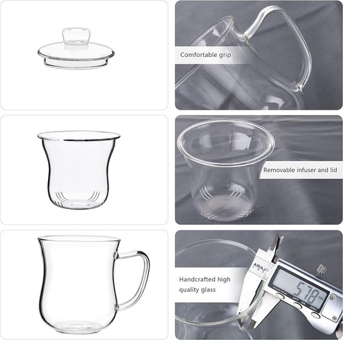 Glas Teetasse mit abnehmbarem Teeei und Deckel 10 Unzen verdicktes Glas Teebecher, klar   - Bild 2 von 7