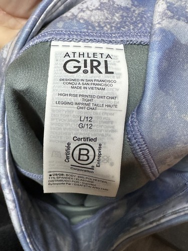 Athleta Girls Pants Blue Size Large 12 Leggings Tie Dye Stretch High Rise Tight - Picture 3 of 4