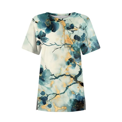 T Shirts For Women Round Neck Dressy Casual Blouses Printing Short Sleeve - Picture 8 of 27