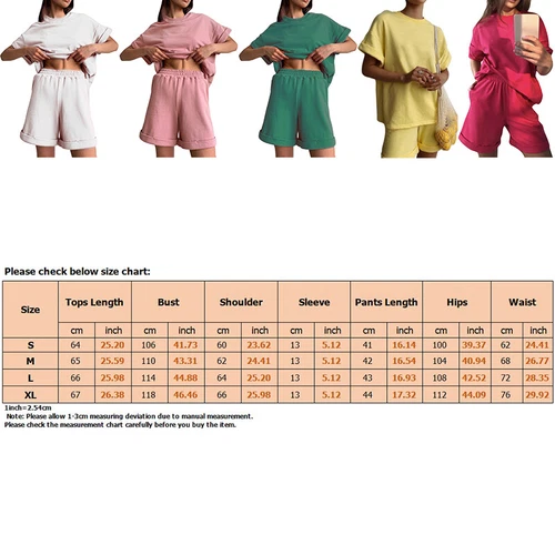 Ladies Loose Fit Solid Color Lounge Sets Women Beach Casual Elastic Waist - Bild 3 von 19