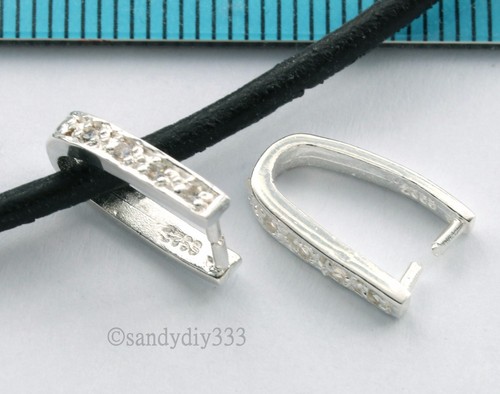 1x STERLING SILVER BRIGHT CZ CRYSTAL PENDANT PINCH BAIL SLIDE CLASP J071 - Picture 1 of 3