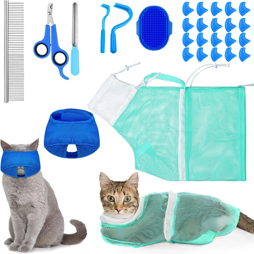 9 Pcs Cat Bathing Bag Set Cat Shower Bag anti Bite and Scratch for Pet Grooming
