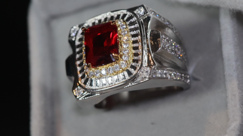 Simulierter Diamantring | Herren roter Diamantring | Herren Rubinring | Herren großer Ring - Bild 9 von 16