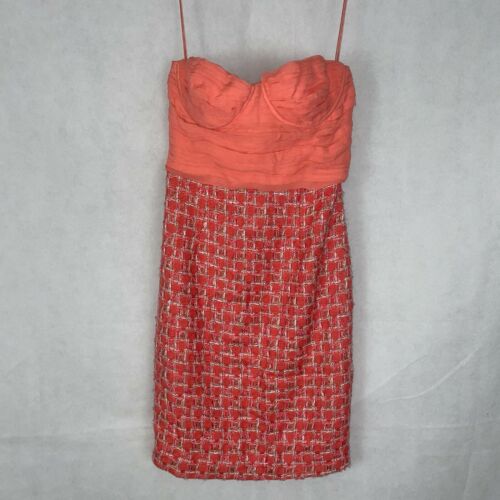 Alice + Olivia korallenrosa Tweed Bustier Style Kleid Größe 2 Neu mit Etikett - Bild 1 von 6