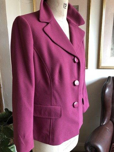 GRÖSSE 14 HOCHWERTIGE KLASSISCHE DUNKELROSA PFLAUME DREIVIERTELÄRMEL JACKE
