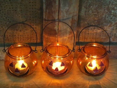 Jack O Lantern Calabazas Portavelas Azulejos Primitivo Halloween Decoración Set 3 - Imagen 2 de 6