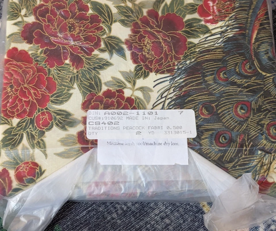 2 Yards Robert Kaufman Oriental Traditions Japanese Peacock Floral Fabric 42x72 - Image 2 of 4