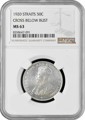 Straits Settlements 50 Cent 1920, NGC MS63, "King George V (1911 - 1935)"